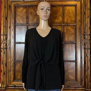NWOT Susan Graver Black Chiffon Tie Front Overlay Vneck Top